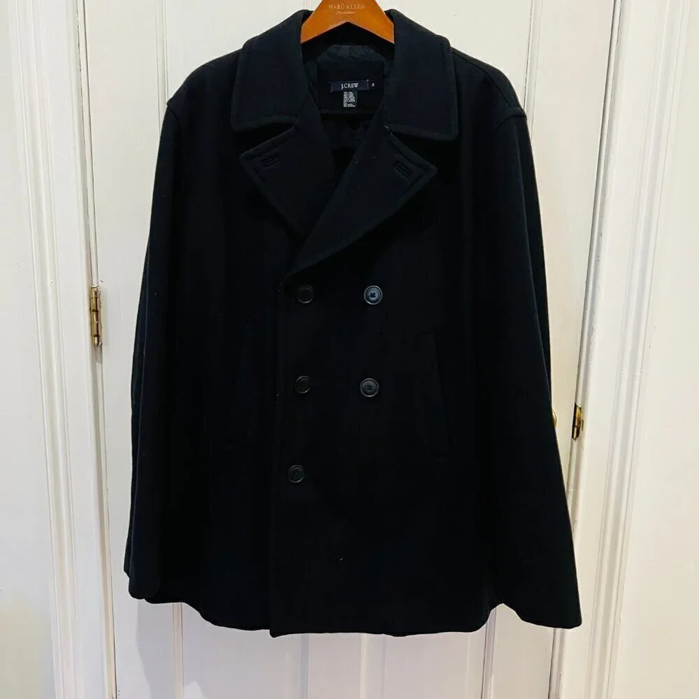 J.Crew Men’s Pea Coat, Size Large Navy Blue 100% Wool Days Of Yore